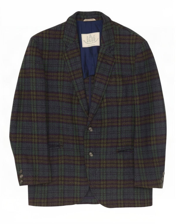 Vintage Mens 2 Button Blazer Jacket IT 50 Large Navy Blue Check Wool