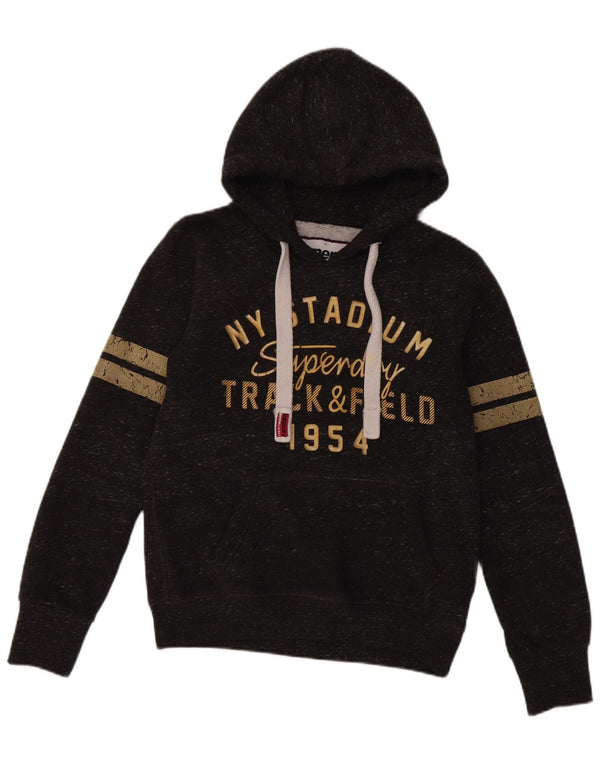 Maglione con cappuccio grafico da donna Superdry UK 10 piccolo cotone chiazzato nero