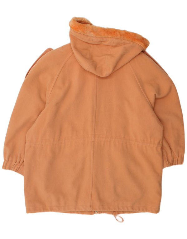 Cappotto militare oversize con cappuccio da donna VINTAGE UK 16 Large Orange Wool