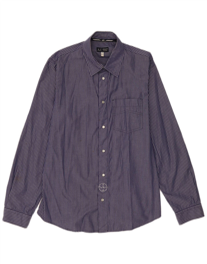 Camicia grafica da uomo Armani Jeans in cotone gessato medio blu navy