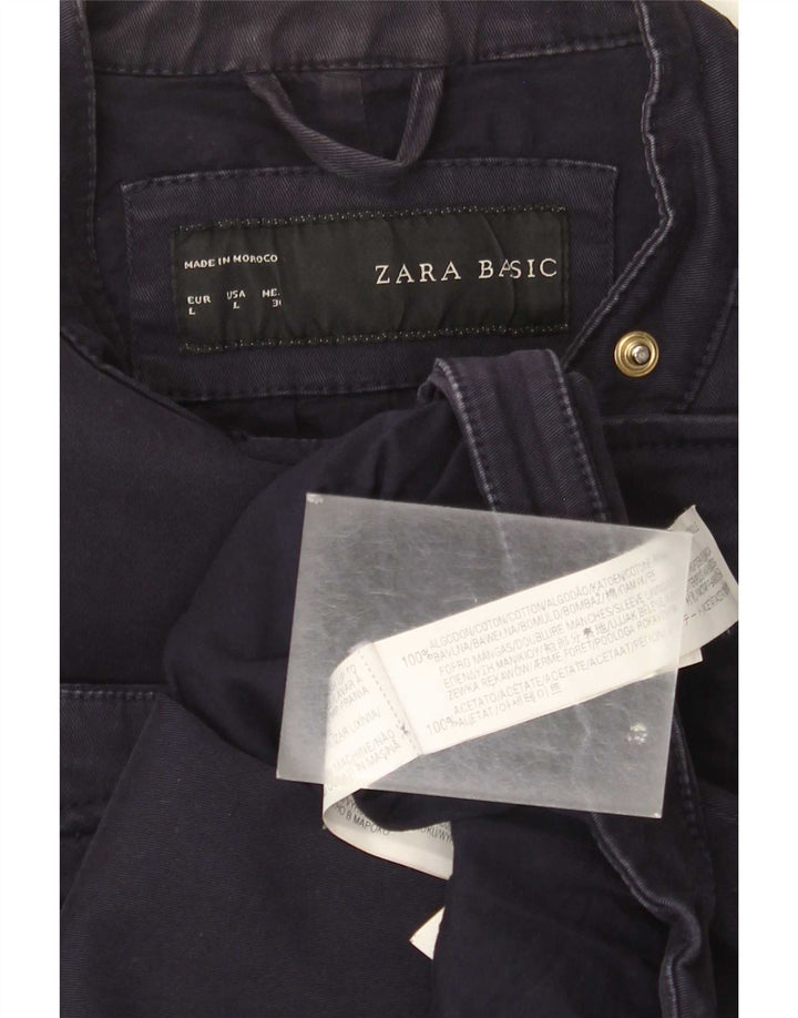 Giacca da motociclista corta da donna Zara UK 14 grande in cotone blu navy