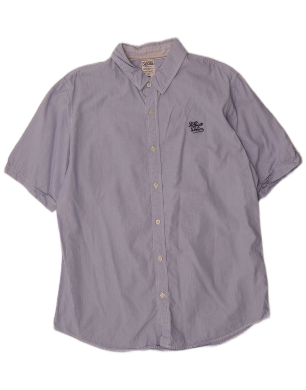 Camicia a maniche corte da uomo Tommy Hilfiger XL blu gessato in cotone