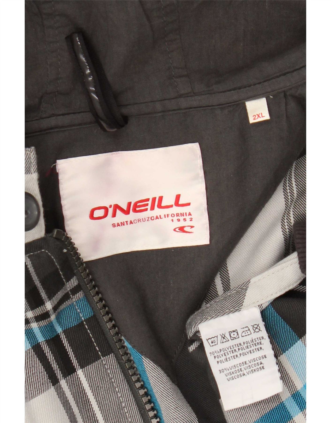 Giubbotto bomber con cappuccio da uomo O'Neill UK 44 2XL Poliestere a quadri grigio