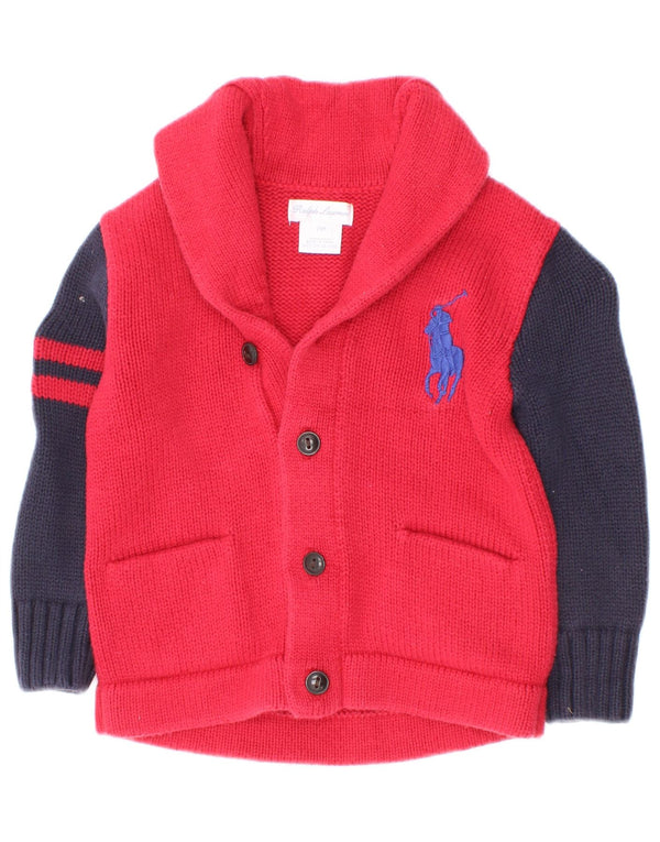Maglione cardigan per neonato Ralph Lauren 18-24 mesi in cotone color block rosso