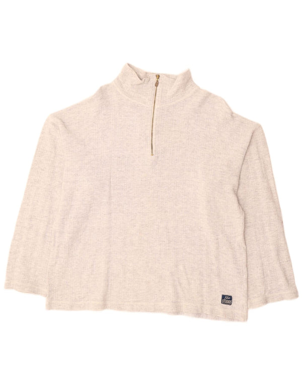 Maglione maglione con collo con zip da donna VINTAGE UK 18 XL Grigio