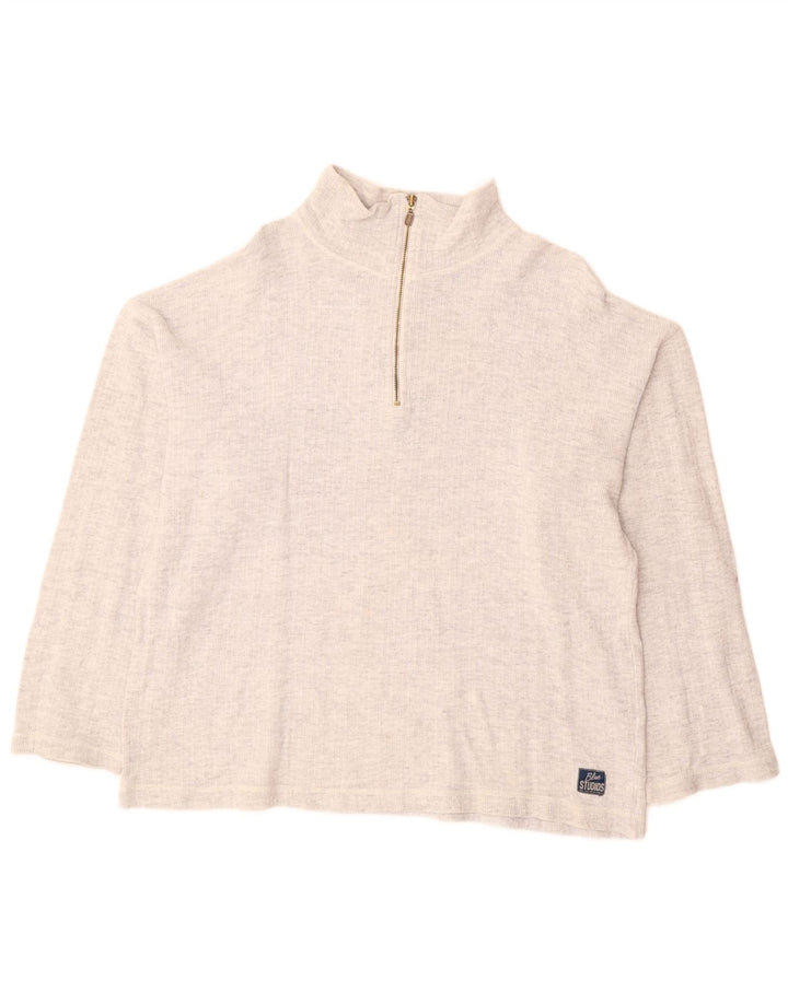 Maglione maglione con collo con zip da donna VINTAGE UK 18 XL Grigio