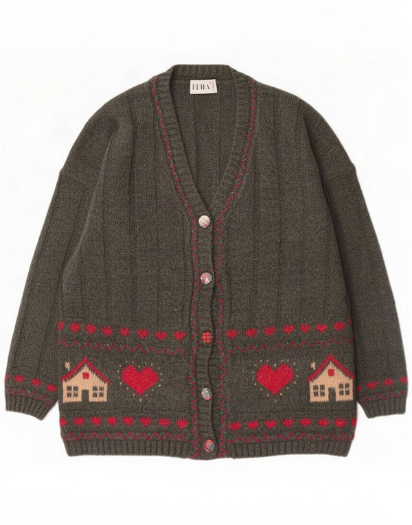 Erika Maglione cardigan oversize con grafica da donna UK 16 Large Verde