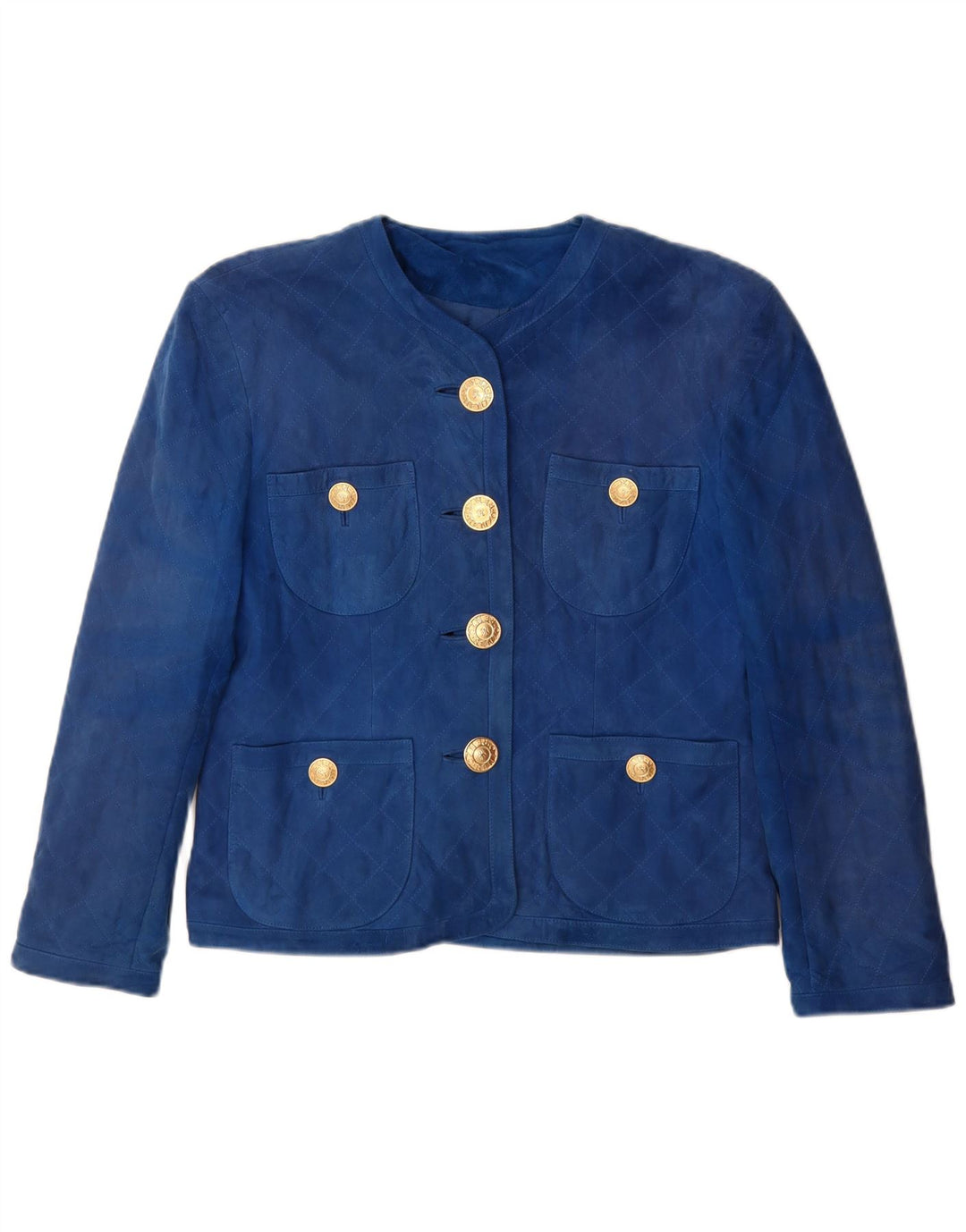Giacca Blazer in Pelle Scamosciata a 4 Bottoni da Donna Renzo IT 42 in Pelle Blu Medio