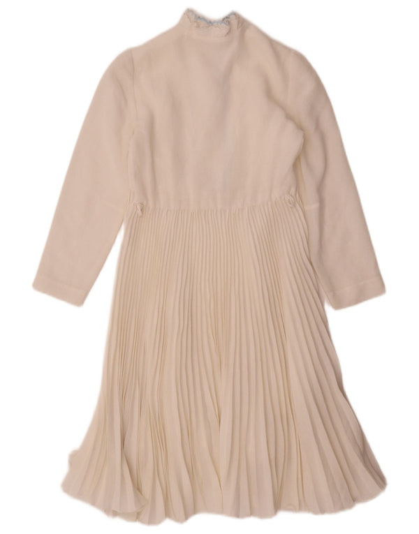 Abito a trapezio con maniche a 3/4 da donna vintage UK 4 XS Poliestere a quadri beige