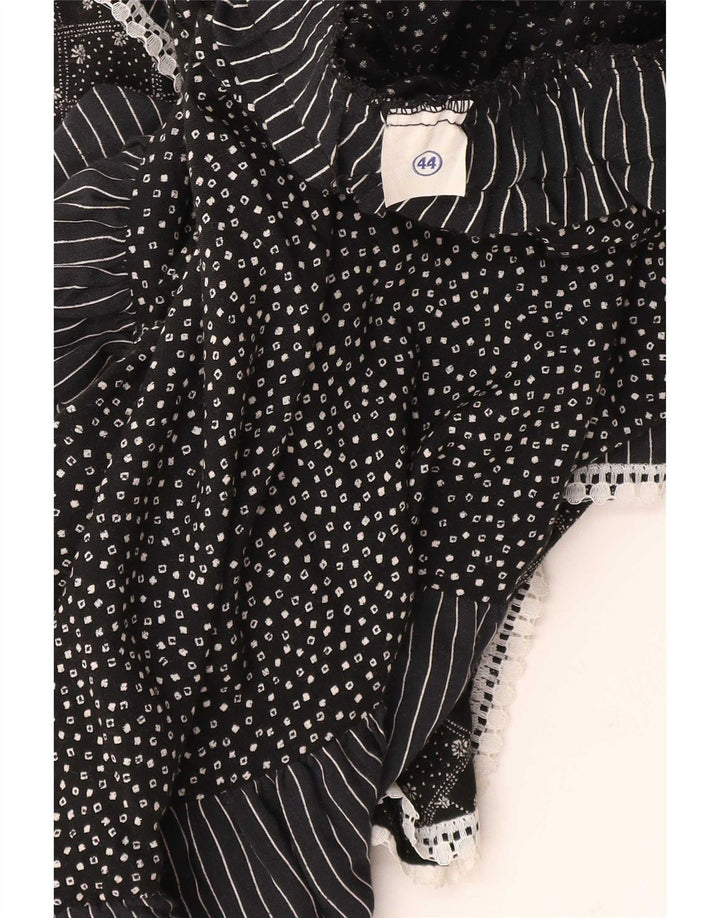 Gonna a strati vintage da donna IT 44 media W32 viscosa maculata nera