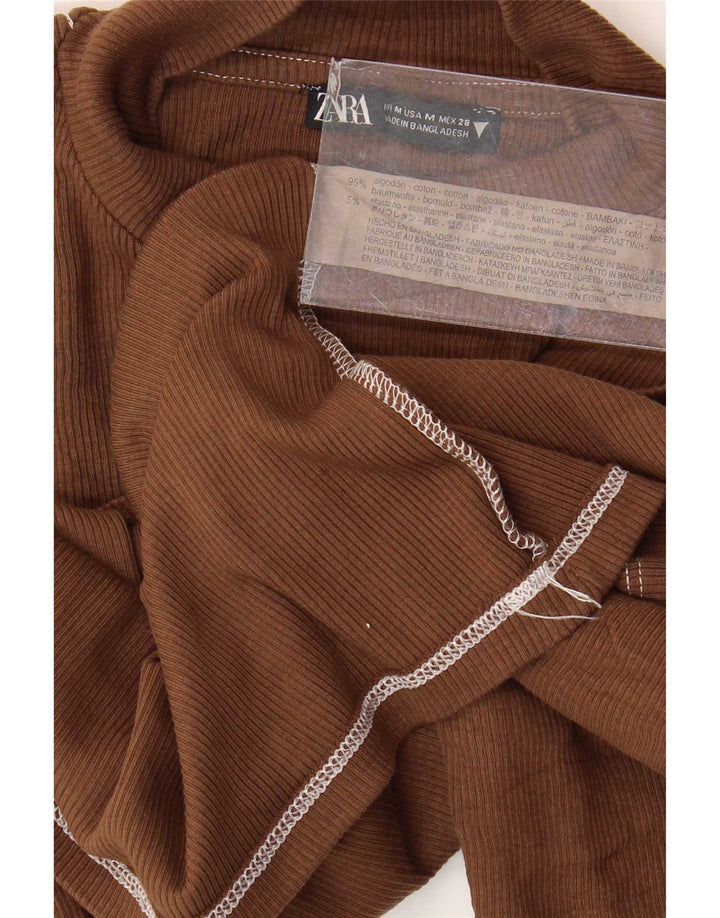 Top corto da donna Zara manica 3/4 UK 12 cotone marrone medio