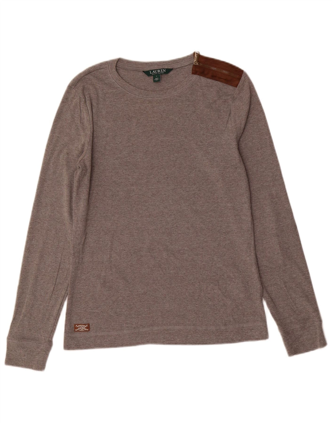 RALPH LAUREN Top da donna a maniche lunghe UK 14 Large in cotone grigio