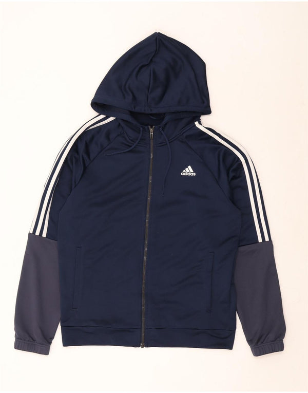 Maglione con cappuccio e zip da uomo ADIDAS UK 44/46 Large Blu Navy Colourblock