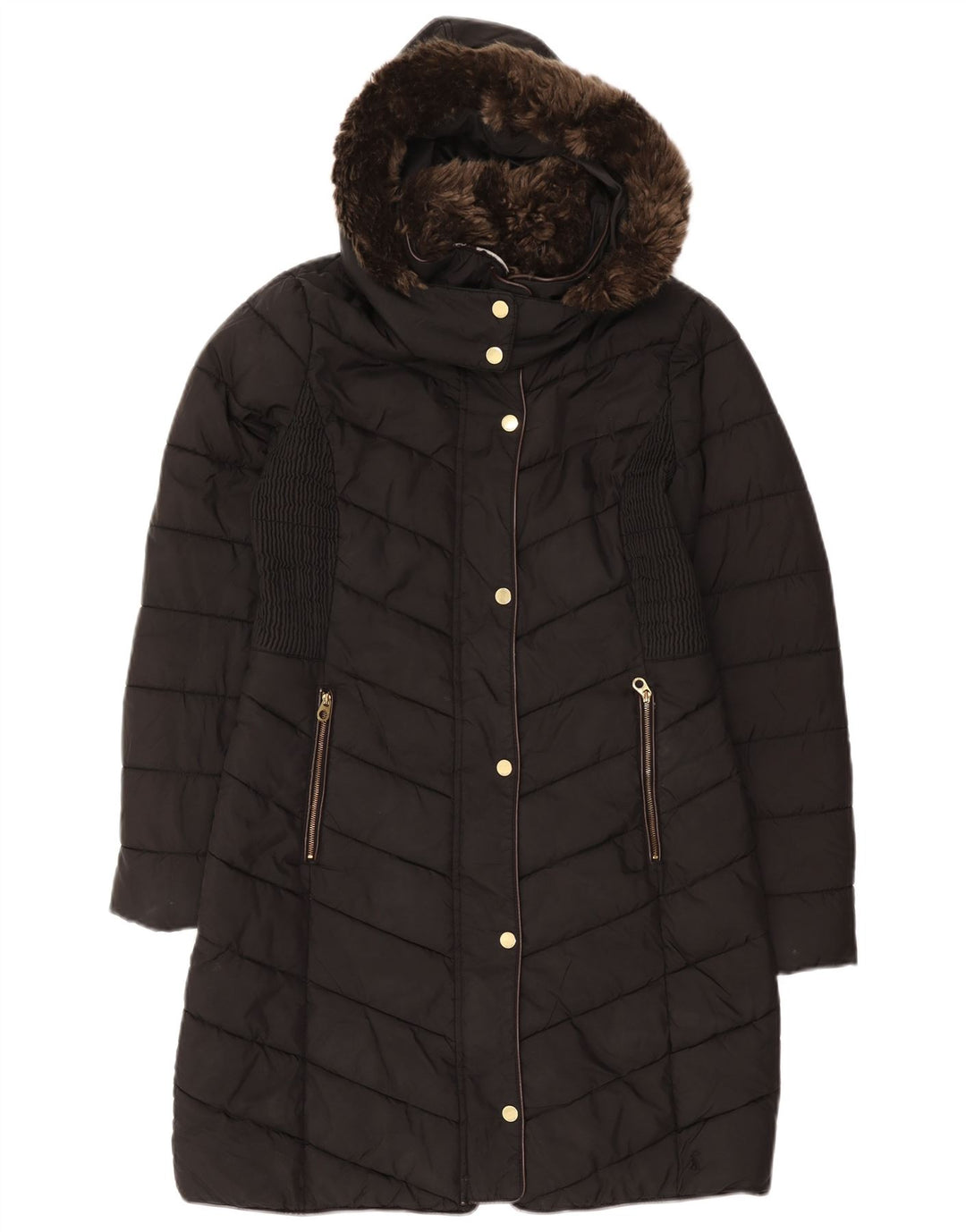 JOULES Cappotto imbottito con cappuccio da donna UK 10 piccolo poliestere nero