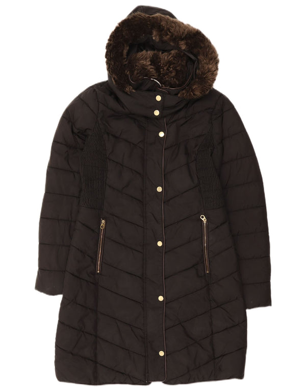 JOULES Cappotto imbottito con cappuccio da donna UK 10 piccolo poliestere nero