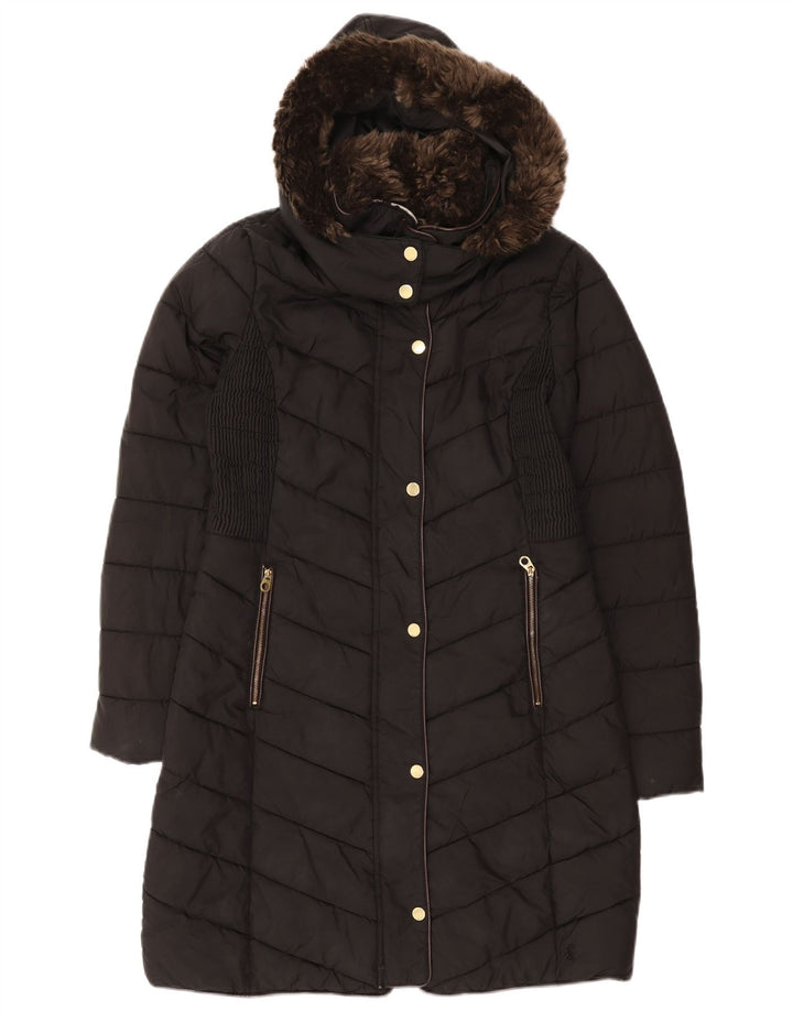 JOULES Cappotto imbottito con cappuccio da donna UK 10 piccolo poliestere nero