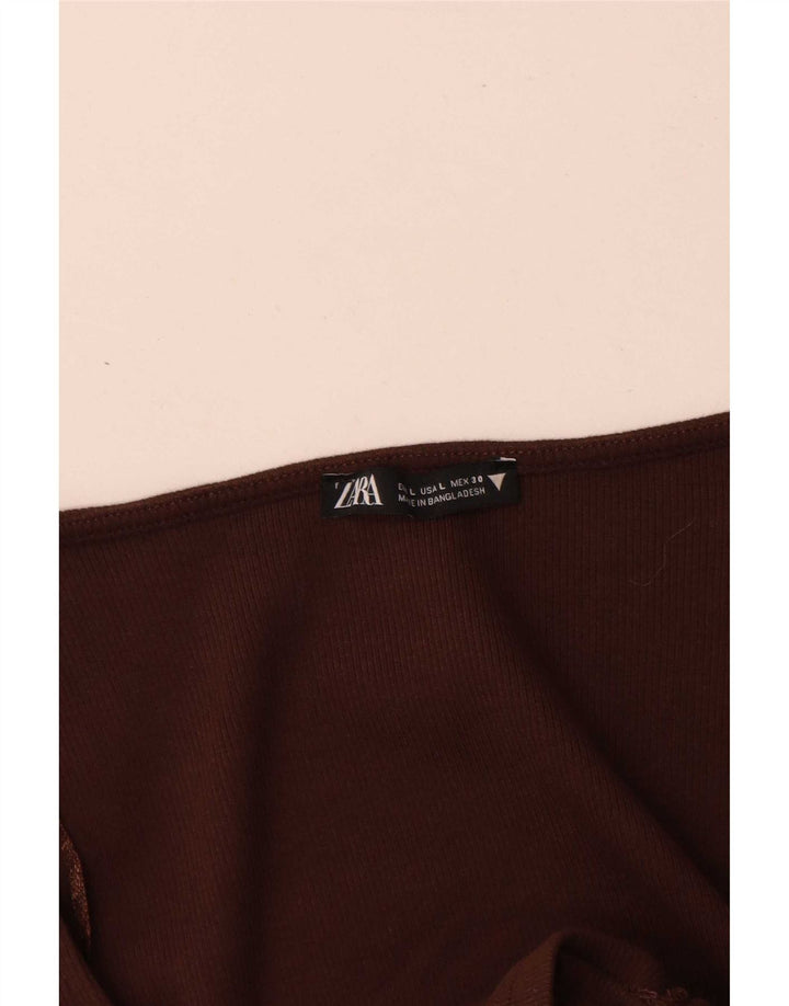 Top corto a maniche lunghe da donna Zara UK 14 grande marrone