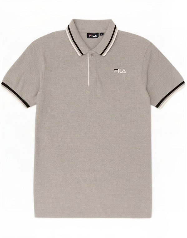 Fila Mens Polo Shirt Medium Grey Striped Cotton