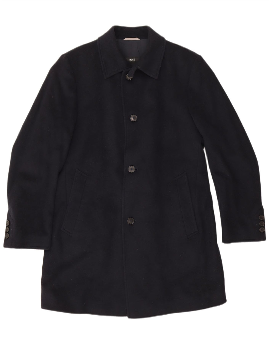 Cappotto da uomo Hugo Boss IT 50 Large Blu Navy in lana vergine