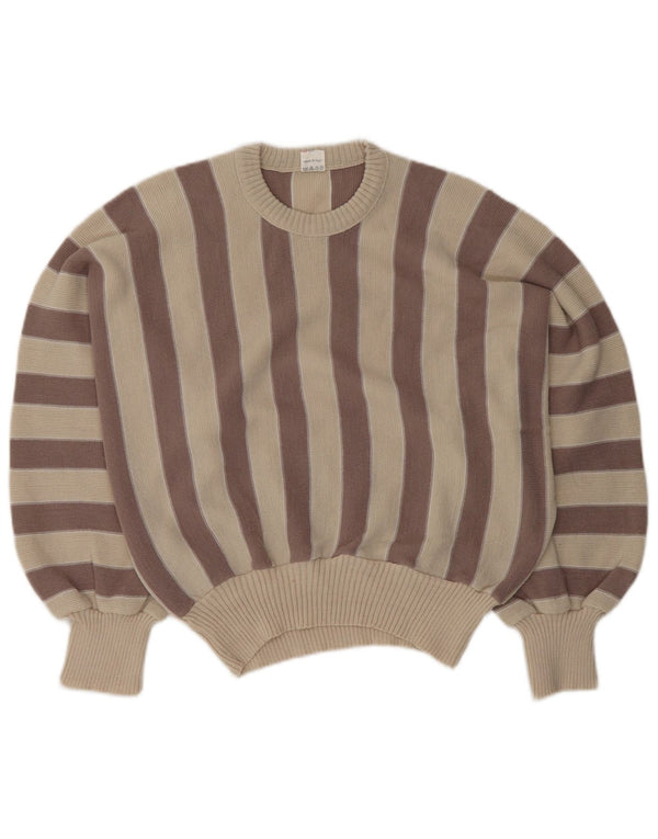 C&A Womens Crop Crew Neck Jumper Sweater EU 48 2XL Beige Striped