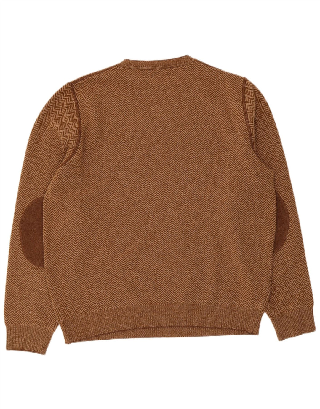Massimo Dutti Maglione da uomo con scollo a V, grande, in lana a spina di pesce marrone