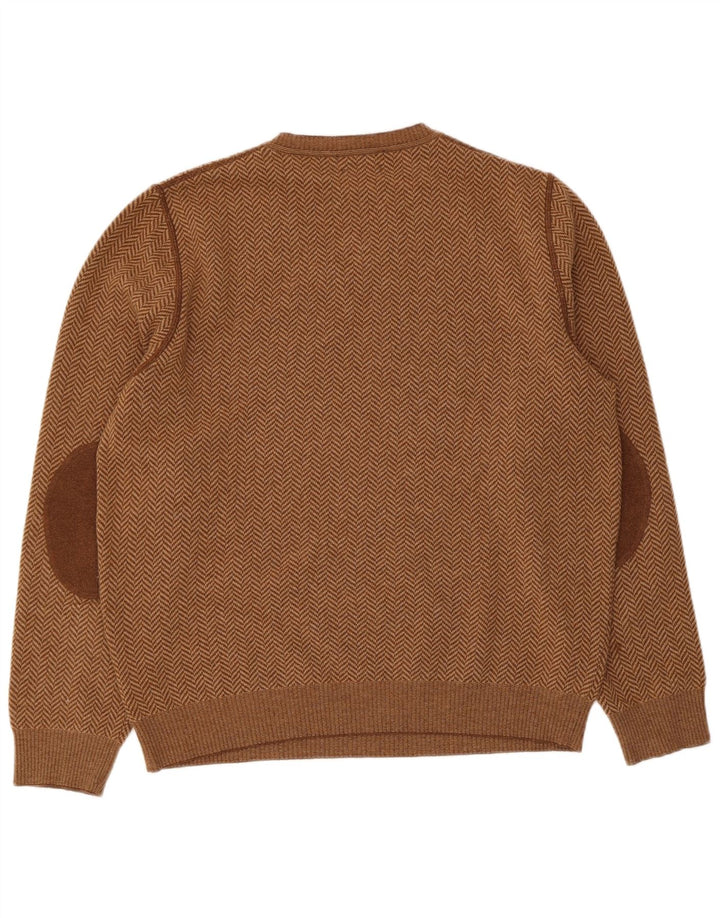 Massimo Dutti Maglione da uomo con scollo a V, grande, in lana a spina di pesce marrone