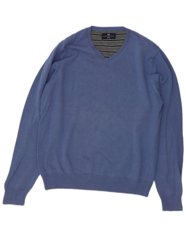 Maglione da uomo Marks & Spencer Blue Harbour con scollo a V in cotone blu medio