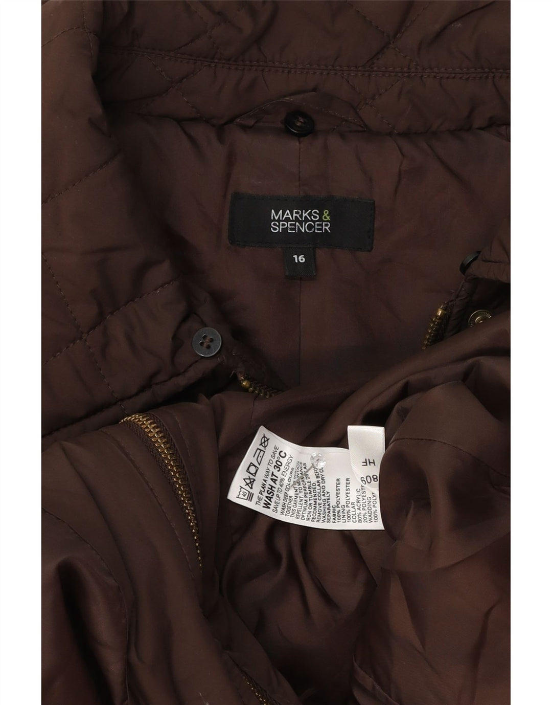 Giacca trapuntata da donna Marks & Spencer UK 16 grande poliestere marrone