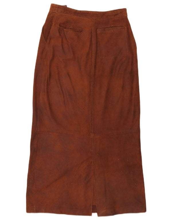 Gonna lunga i Blues da donna in pelle scamosciata a vita alta UK 10 piccola W26 in pelle marrone