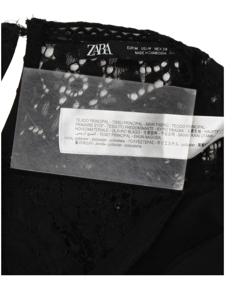 Abito basic a maniche lunghe da donna Zara UK 14 Poliestere floreale nero medio