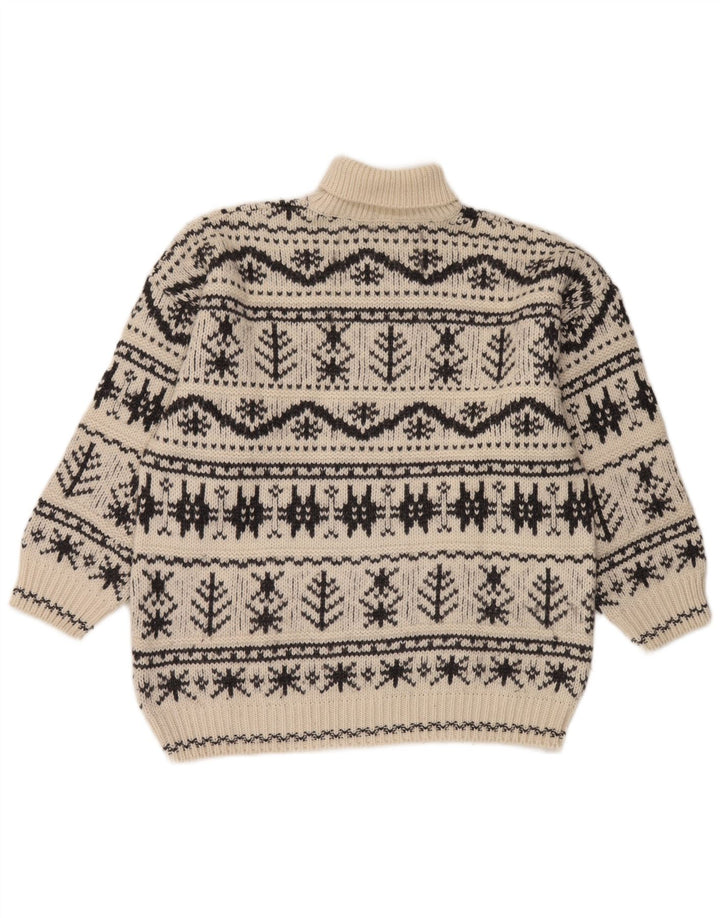 Maglione maglione vintage da uomo con collo alto, medio, bianco sporco, acrilico Fair Isle