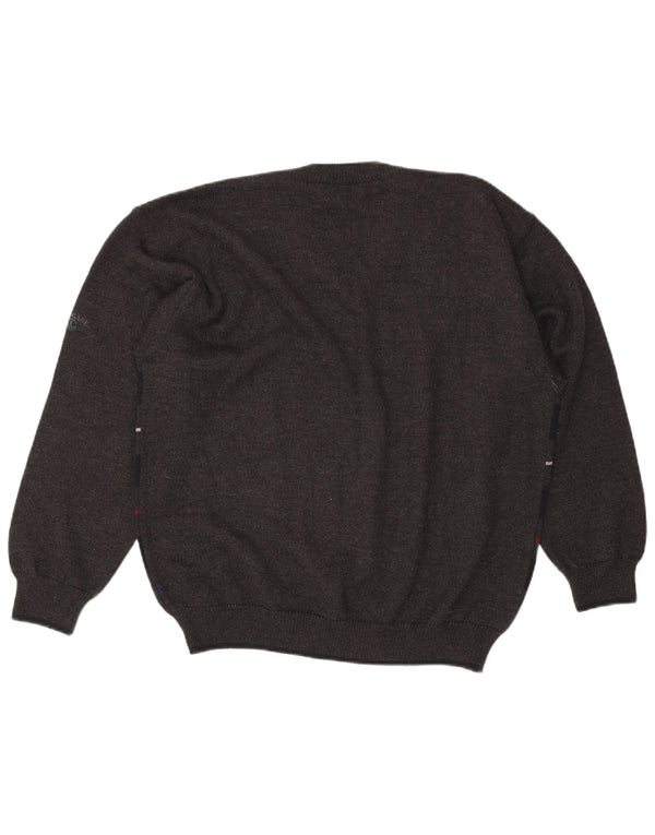 Maglione da uomo con scollo a V Navigare, grande lana geometrica grigia