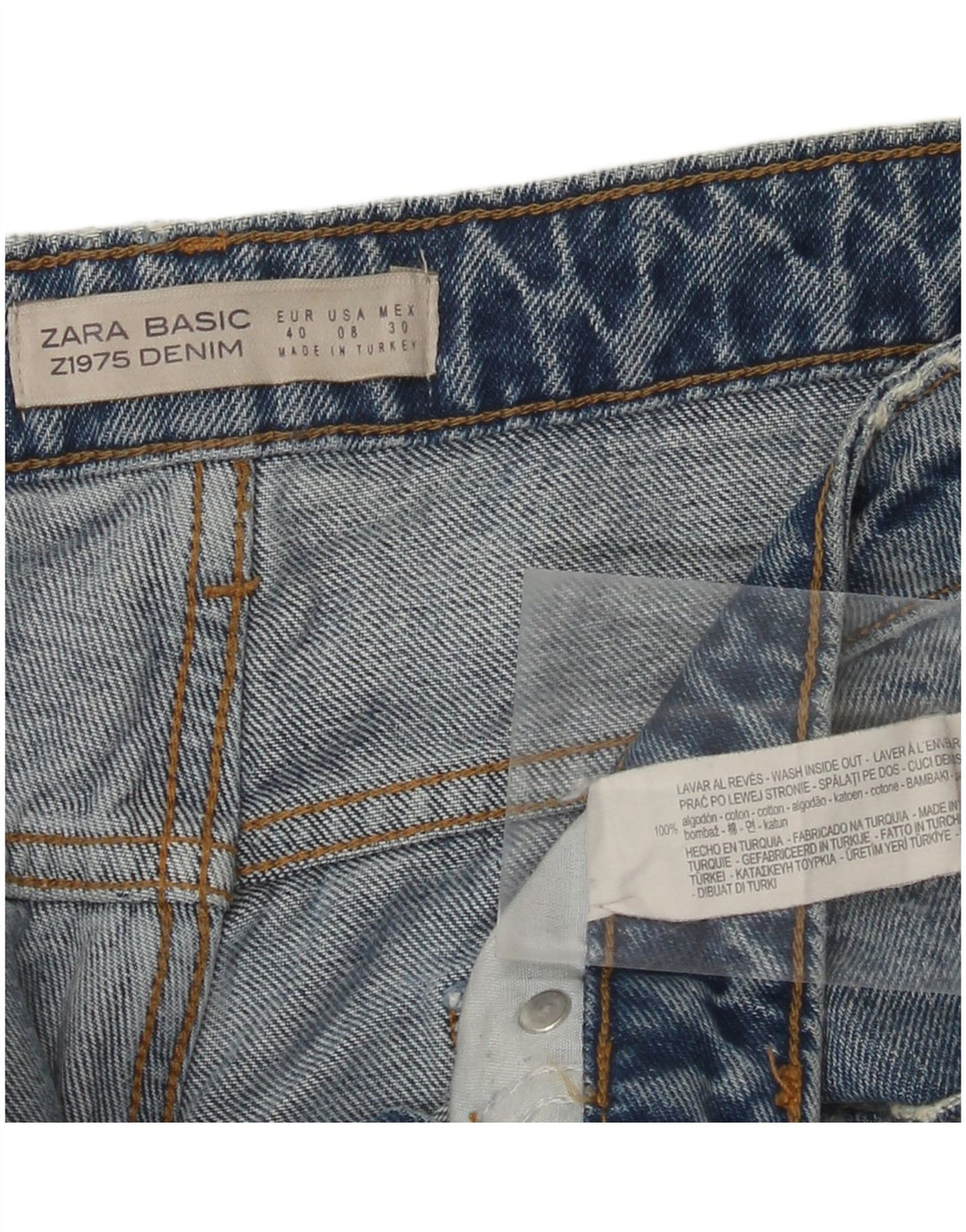 Jeans ZARA da donna a gamba larga con taglio invecchiato EU 40 medio W30 L25 blu