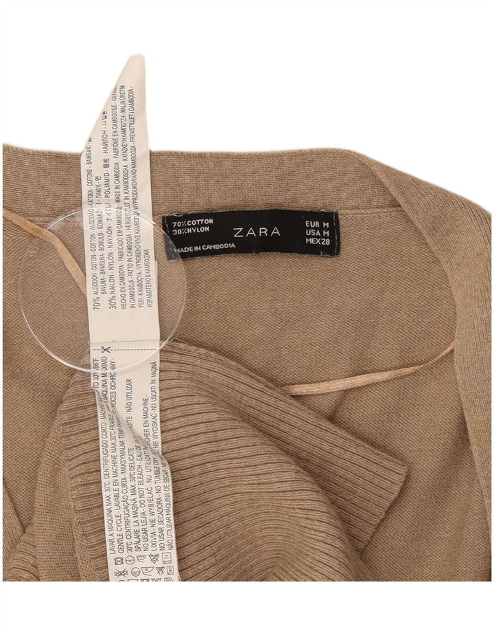 Maglione cardigan lungo da donna Zara UK 12 Cotone beige medio