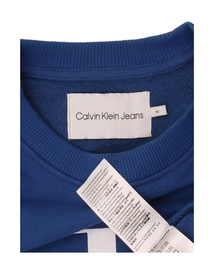 CALVIN KLEIN JEANS Womens Graphic Sweatshirt Jumper UK 14 Medium Blue Vintage Calvin Klein Jeans and Second-Hand Calvin Klein Jeans from Messina Hembry 