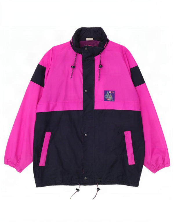 Giacca antipioggia vintage da uomo con cappuccio UK 42 XL Poliammide color block rosa