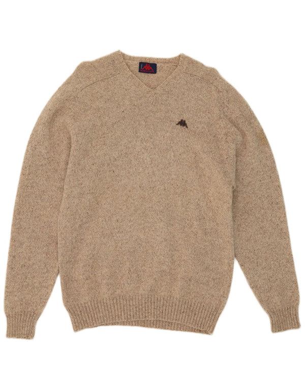 Maglione Kappa da uomo con scollo a V, grande lana screziata beige