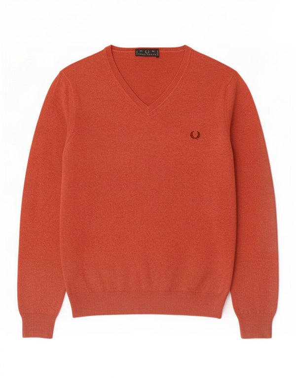 Maglione da uomo con scollo a V Fred Perry XL in lana arancione