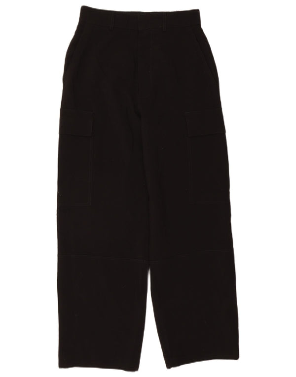 Pantaloni cargo Zara da donna a vita alta e gamba larga XS W24 L28 poliestere nero