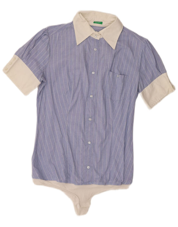 Benetton Camicia a maniche corte da donna Body UK 14 Cotone a righe grandi blu