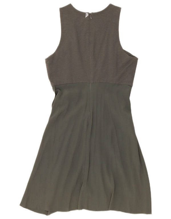 Dondup Abito da donna senza maniche a trapezio UK 8 piccolo in cotone kaki