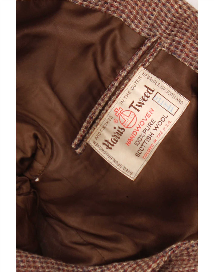 Giacca blazer da uomo a 2 bottoni Harris Tweed UK 36 piccolo pied de poule marrone