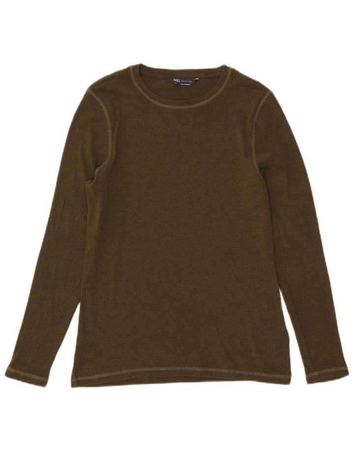 Marks & Spencer Top da donna a maniche lunghe UK 14 Large in cotone kaki