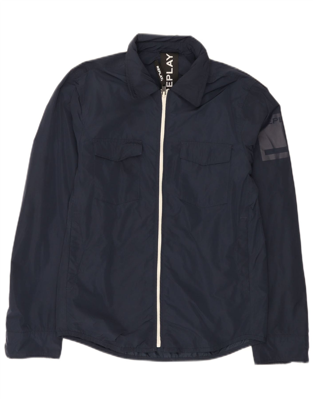 Replay Giacca antipioggia grafica da uomo UK 36 Small Poliestere blu navy