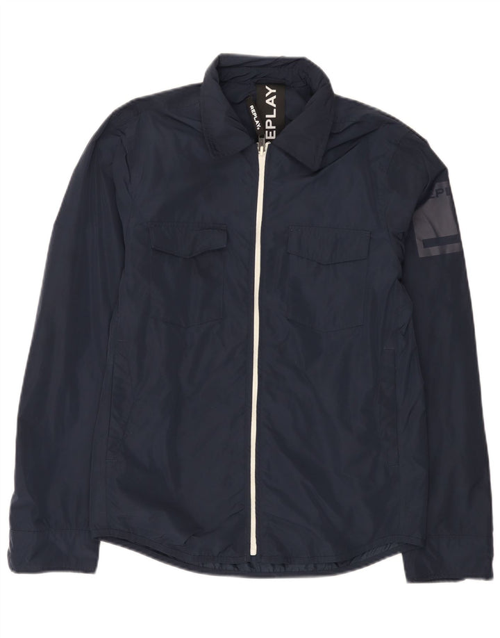 Replay Giacca antipioggia grafica da uomo UK 36 Small Poliestere blu navy