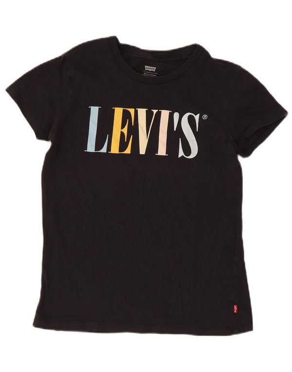 T-shirt grafica da donna Levi's Top UK 2 2XS cotone nero