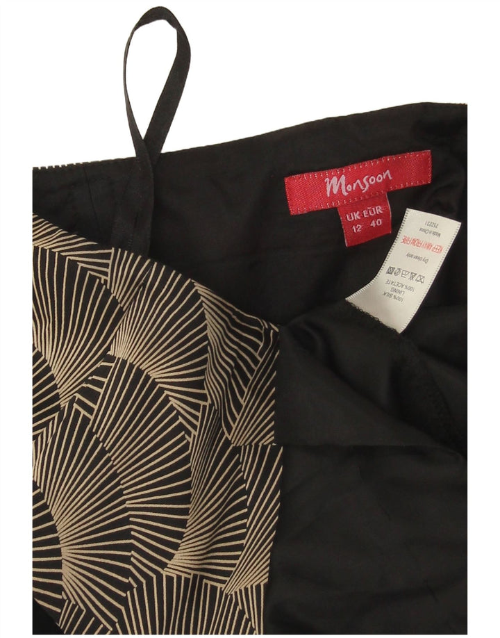 Monsoon Abito lungo senza spalline da donna con motivo astratto UK 12 Medio Nero