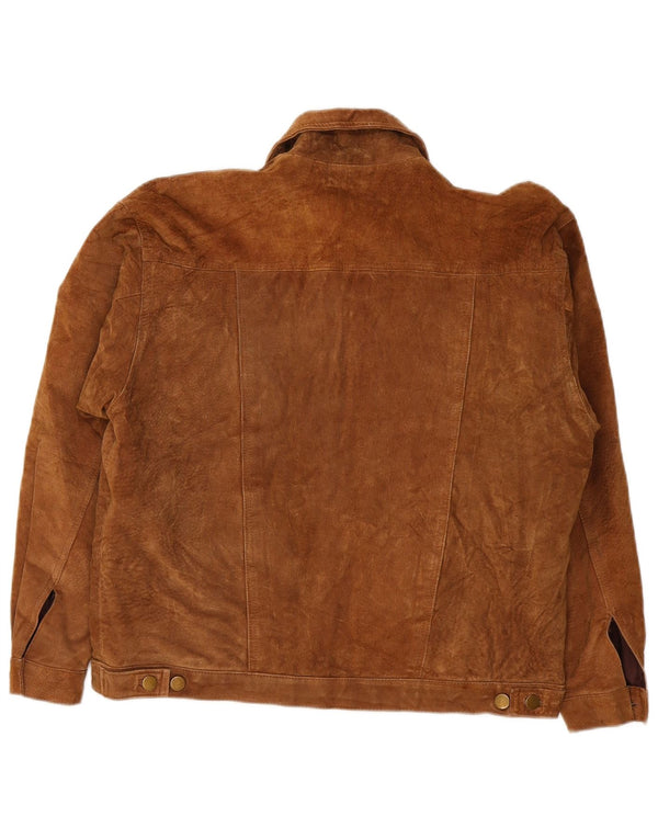 Giacca vintage in pelle scamosciata da donna UK 16 grande marrone