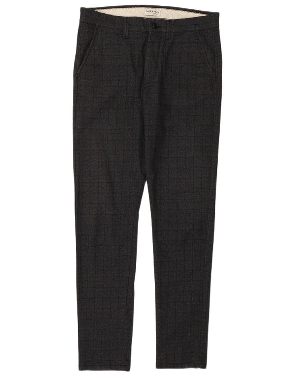 Pantaloni casual slim Marco da uomo Jack & Jones W32 L34 poliestere a quadri grigi