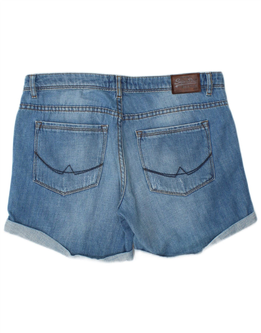 Pantaloncini di jeans invecchiati da donna Superdry W30 cotone blu medio